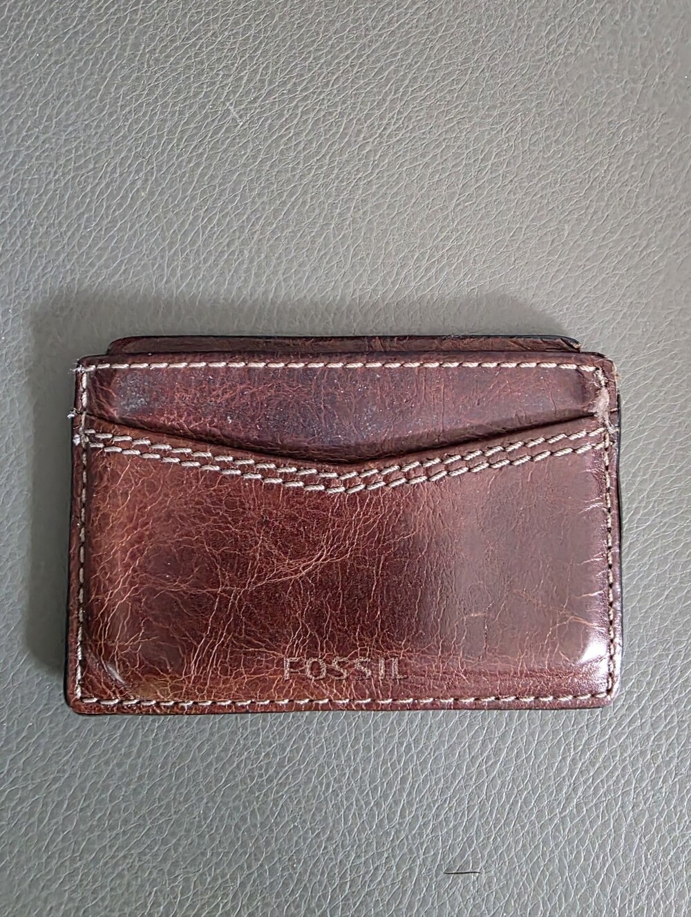 Fossil Brown Leather Money Wallet Card Holder Minimalist Front Pocket Wallet